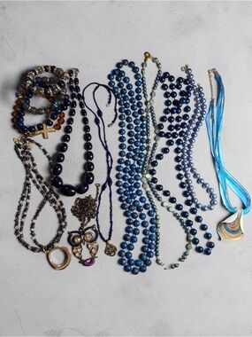 Blue Multi-Strand Beaded Necklace Collection - Women's Jewelry